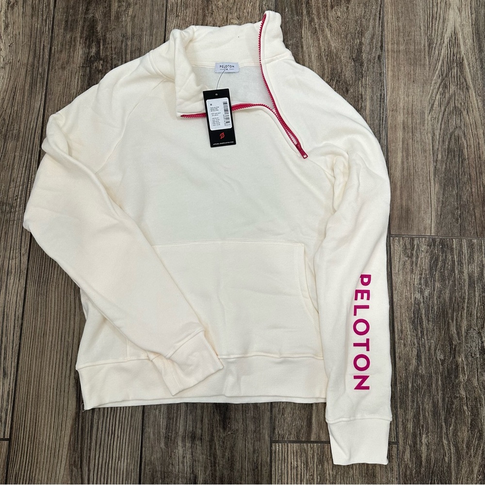 NWT Peloton Women's Cream Sweatshirt with Pink Detail